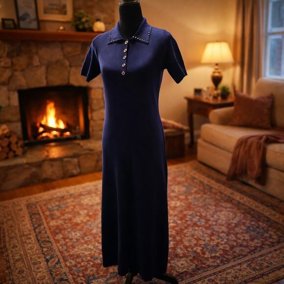 zoe & claire Dresses & Skirts - Zoe & Claire Sweater Dress Womens Medium Blue Collared Midi Length